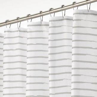 mDesign Duschvorhang Badewannenvorhang Duschgardine Hellgrau Weiß gestreift