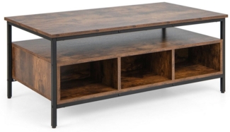 COSTWAY Couchtisch, Holz, Sofatisch mit offenem Regal & 6 Ablage, 110x60x45cm