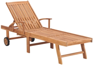 vidaXL Sonnenliege mit Auflage Rotes Karomuster Massivholz Teak 3063019