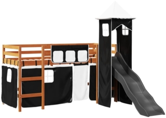 vidaXL Kinderhochbett mit Turm Weiß & Schwarz 80x200 cm Kiefernholz 3309125