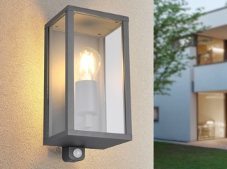 TRIO Leuchten LED Außen-Wandleuchte, Bewegungsmelder, LED wechselbar, Warmweiß, Fassadenbeleuchtung Hauswand, Terrassenleuchten, Anthrazit, Höhe 29cm