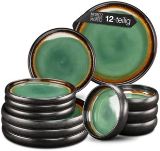 Moritz & Moritz Kombiservice SOLID 12tlg Geschirrset Grün/Braun (12-tlg), 4 Personen, Steinzeug, Kombigeschirr für 4 Personen