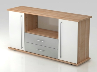 Sideboard 2 Türen, 2 Schübe RE Nussbaum / Weiß