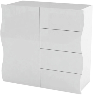 Dmora Kommode Abig, Küchen-Sideboard mit 4 Türen und 1 Schublade, Wohnzimmer-Buffet, 100 % Made in Italy, 90 x 40 x 81 cm, glänzendes Weiß,