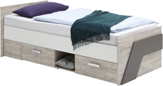Bett >NONA 1< in Sandeiche Dekor-weiß-Lava - 204,5x69,5x96cm (BxHxT)