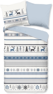 Good Morning Flanell Bettwäsche 155x220 Aila Winter Hirsch Tanne kalt blau 33362