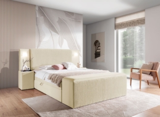 Boxspringbett Bett MARTEN 160x200cm Set. 3 in Stoff Magic Velvet Creme