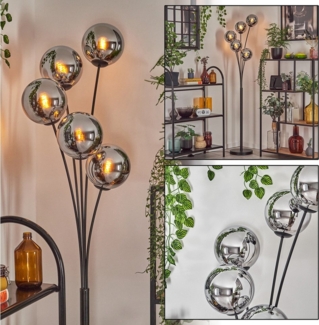 hofstein Stehlampe Stehlampe aus Metall/Glas in Schwarz/Chrom/Rauch mit Fußschalter, ohne Leuchtmittel, Stehleuchte im Retro/Vintage-Design mit Glasschirmen (15 cm), E14