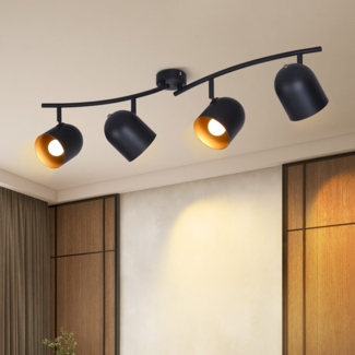 ZMH Deckenstrahler 4 flammig Deckenleuchte Vintage: E14 Spots Deckenlampe Wohnzimmer Deckenspots in Schwarzgold Küchenlampe Metall schwenkbar Spotleuchte für Küche Schlafzimmer - Ohne Leuchtmittel