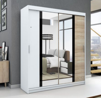 Schwebetürenschrank BRANI 2-türig Schrank 120 cm (mit Spiegel) Farbe: Weiß , sonoma