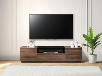 Vente-unique - TV-Möbel mit 2 Türen, 1 Schublade & 1 Nische - Dunkel Natürlich & Schwarz - CEMILINA