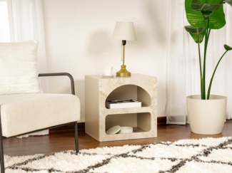 Vente-unique - Nachttisch mit Stauraum - Marmor-Optik Beige - LUELA