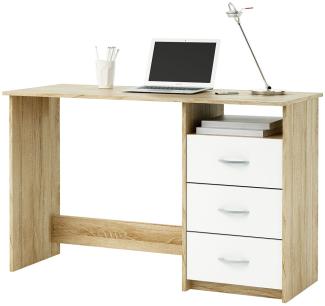 Schreibtisch >Florian< in Weiß/Sonoma-Eiche - 123x76.5x50.1cm (BxHxT)