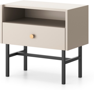 AX LIVING Nachttisch mit Schublade Dinley 55 cm Beige matt auf Metallgestell