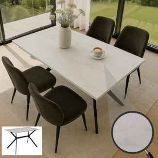 Esszimmertisch HWC-O58, Esstisch Sinterstein Metall, Marmor-Optik 120cm ~ weiß