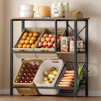 Getränkekistenregal mit Ablage, Freistehend Kistenständer für 6 Kisten, Regal, Getränkekisten, Getränkeregal, Wasserkistenregal, Bierkistenregal, 40 x 110 x 111,5 cm Braun-Schwarz