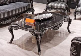 Casa Padrino Luxus Barock Couchtisch Schwarz / Silber - Handgefertigter Massivholz Wohnzimmertisch im Barockstil - Prunkvolle Barock Wohnzimmer Möbel