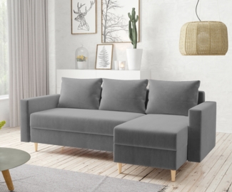 AX LIVING Walston 3 Sitzer Couch mit Schlaffunktion 224cm Grau – Ecksofa samt