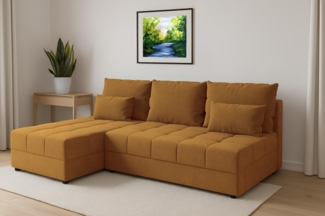AX LIVING Ecksofa Klein mit Schlaffunktion Dolceo Gelb Steppung 206 cm