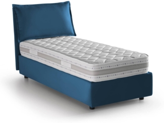 Dmora Ancara-Einzelbett, Bettkasten mit Stoffbezug, 100 % Made in Italy, Öffnung vorne, inklusive Matratze 80 x 200 cm, Blau