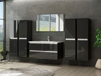Homeline Badmöbel-Set 90 cm Badmöbel set Hochglanz Schwarz badmöbel set hängend