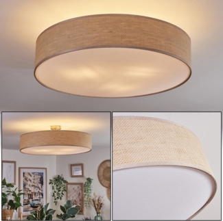 hofstein Deckenleuchte Deckenlampe aus Metall/Papiergeflecht/Kunststoff in Nickel-matt/Natur, ohne Leuchtmittel, runde Deckenleuchte im modernen Design (Schirm 60 cm), E27