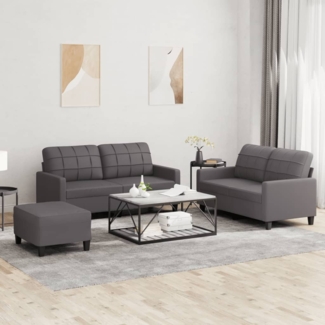 vidaXL 3-tlg. Sofagarnitur mit Kissen Grau Kunstleder 3201365