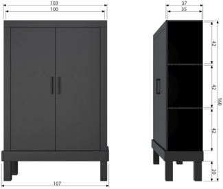 Basiclabel Schrank Bonk aus Kiefernholz mit Türen, Schwarz, 107x39x160 cm