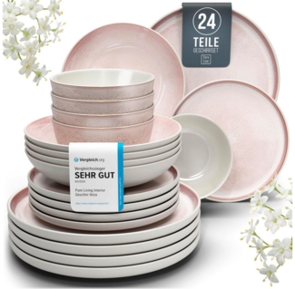 PURE LIVING INTERIOR DESIGN Geschirr-Set 6 Pers. - Steingut Geschirr Set - Schüssel- und Teller Set (24-tlg), 6 Personen, Steingut, Hochwertiges Mediterranes Kombiservice 6 Personen Geschirrsets