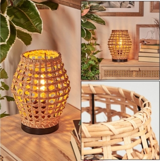 hofstein Tischleuchte Tischlampe aus Metall/Rattan in Schwarz/Natur im Vintage/Boho-Design, ohne Leuchtmittel, Tischlampe mit Lichteffekt und Schalter am Kabel, Höhe 29,5 cm, E27