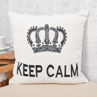 Besticktes Kissen Dekokissen bestickt 42x42cm inkl. Füllung KEEP CALM Sofakissens