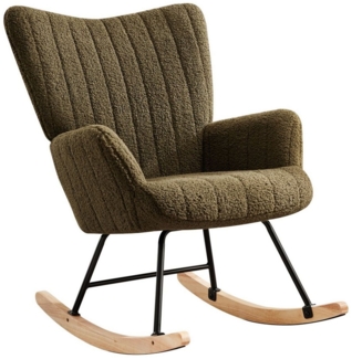 OKWISH Schaukelstuhl Teddy Plüsch-Swingsessel mit Holzsockel (Schaukelsessel, Relaxsessel, 1 St), Akzentstuhl mit Massivholzrahmen