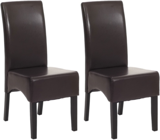 2er-Set Esszimmerstuhl Stuhl Küchenstuhl Littau ~ Leder, braun, dunkle Beine