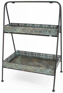 Blumen Etagere aus Metall petrol-kupfer Antik Look mit Ornamenten mit 2 Platten 48x34x67cm