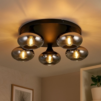 LED Deckenleuchte, 5 flammig, schwarz, dimmbar, D 49 cm