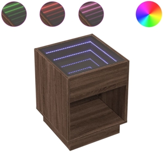 Couchtisch, Sofatisch mit Infinity-LED Braun Eichen-Optik 40 x 40 x 50 cm