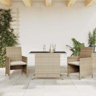 vidaXL 3-tlg. Bistro-Set mit Kissen Beige Poly Rattan 365120