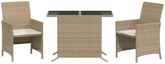 vidaXL 3-tlg. Bistro-Set mit Kissen Beige Poly Rattan 365120