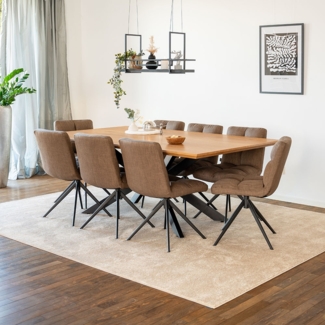 HOME DELUXE Essgruppe Eckig AVENCIA inkl. Sternfuß - 200 x 120 cm Light Oak 8 Stühle Grau