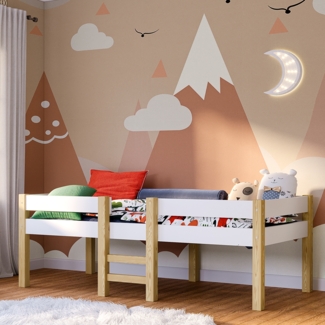 Bellabino 'Aspy' Halbhochbett 90x200 cm, weiß, Kinderbett mit Rausfallschutz und Lattenrost