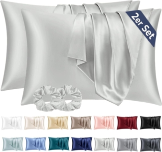 Satin Kissenbezug 2er Set 50x80 Grau Haarpflege Hautpflege samtig