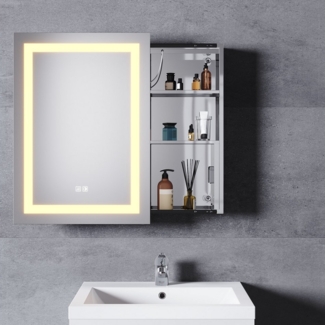 SONNI Spiegelschrank Badezimmerspiegelschrank mit 3-Farben-Beleuchtung 50 x 70 cm mit Steckdose und Touchschalter Kalt/Warm/Neutral Licht, dimmbar