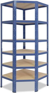 shelfplaza HOME 200x60x30 cm Eckregal in blau mit 6 Böden und 145 kg Traglast pro Boden