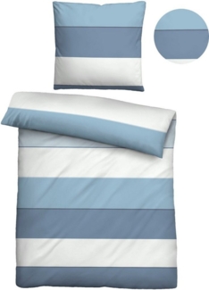 biberna Mako-Satin Bettwäsche 0615210 BLOCKSTREIFEN, taubenblau, 1x 155x200 cm + 1x 80x80 cm