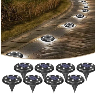 Jibenhome LED Solarleuchte Solar Bodenleuchten,10 LED Solar Gartenleuchte IP65 Solarleuchte, Weiß, Wasserdicht, 8 Stück, LED fest integriert, Wasserdicht,Wegeleuchte