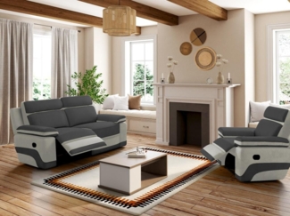 Vente-unique - Relaxsofa 3-Sitzer - Microfaser - Anthrazit & Hellgrau - TALCA