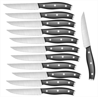 KingLux Steakmesser 12 teilig Steakmesser mit Wellenschliff Edelstahl Pizzamesser (12 Stück)