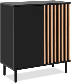 Kommode >Monza< 2 Türen, 2 Böden, 3D-Lamellen-Optik, in schwarz / Dekor Artisan Eiche - 80x90x40cm (BxHxT)