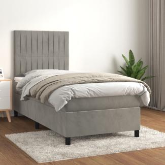 vidaXL Boxspringbett mit Matratze Hellgrau 90x190 cm Samt 3143115