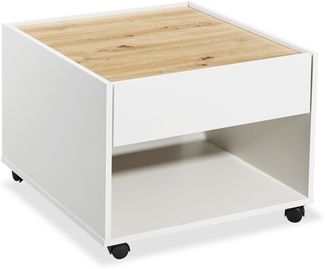 Beistelltisch >Debby< 4 Rollen, Schublade, Artisan Eiche Dekor, weiß - 60x45x60cm (BxHxT)